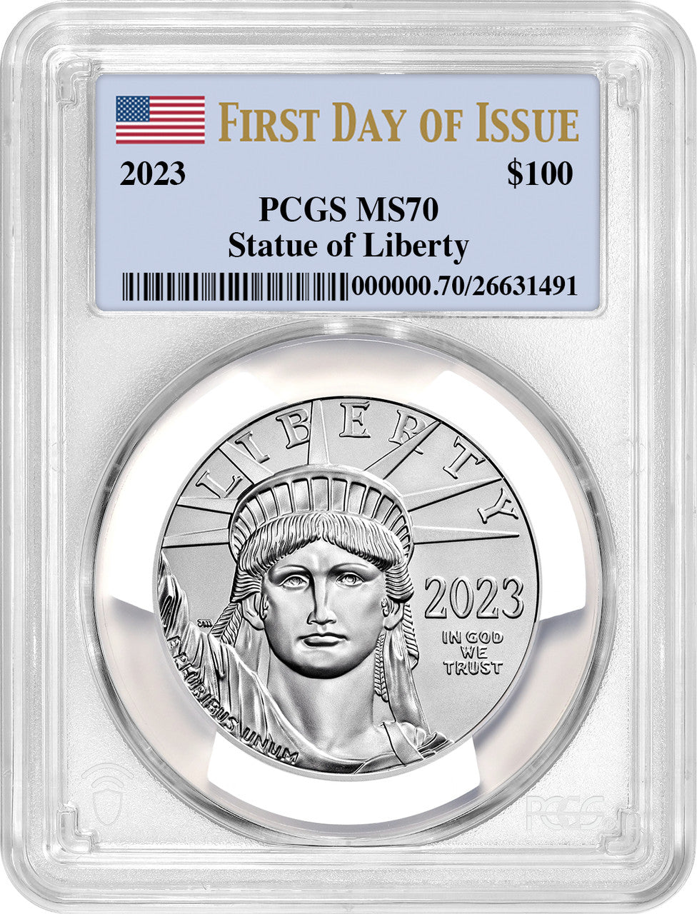 2023 $100 One-Ounce Platinum Liberty Eagle FDI PCGS MS70