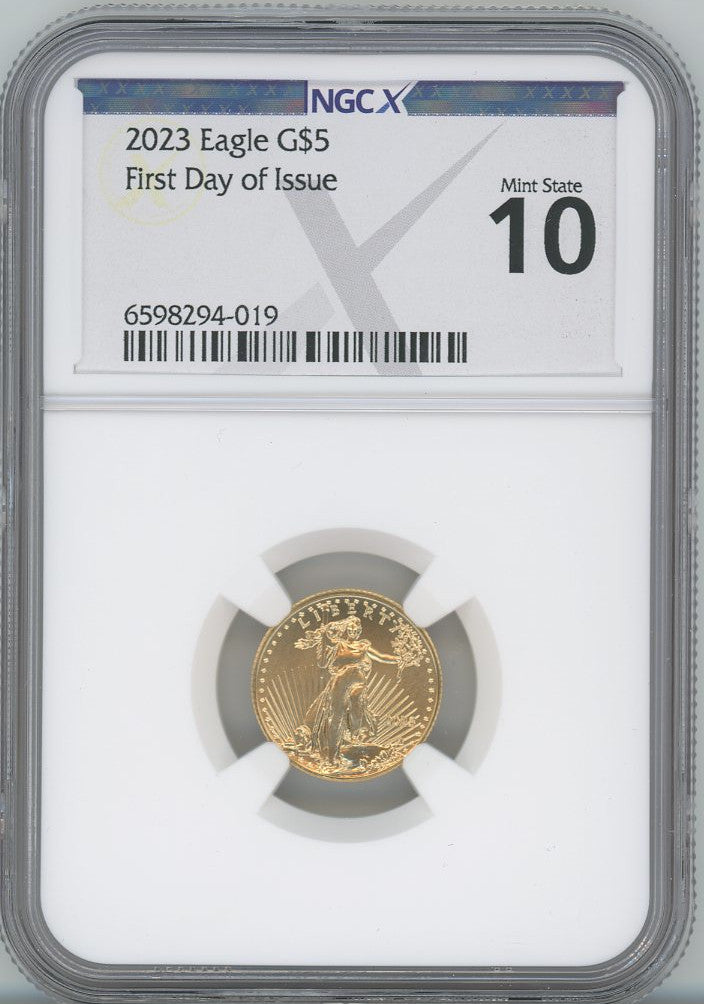 2023 $5 Tenth Ounce Gold Eagle First Day of Issue NGCX MS10