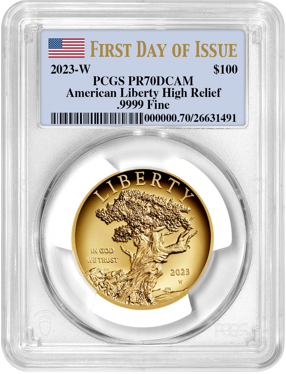 2023-W American Liberty Series High Relief .9999 Fine FDI PCGS PR70DCAM