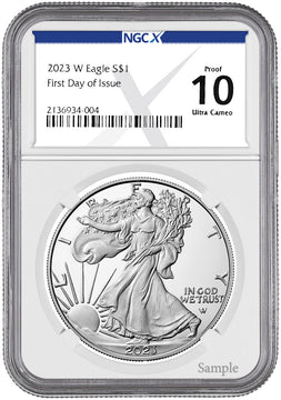 2023-W Proof Silver Eagle First Day of Issue NGCX PF10 Ultra Cameo