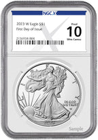 2023-W Proof Silver Eagle First Day of Issue NGCX PF10 Ultra Cameo
