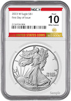 2023-W Proof Silver Eagle First Day of Issue Red Book NGCX PF10 Ultra Cameo