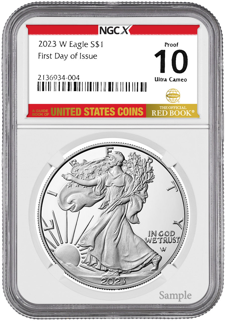 2023-W Proof Silver Eagle First Day of Issue Red Book NGCX PF10 Ultra Cameo