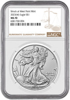 2023 (W) Struck at West Point American Silver Eagle NGC MS70