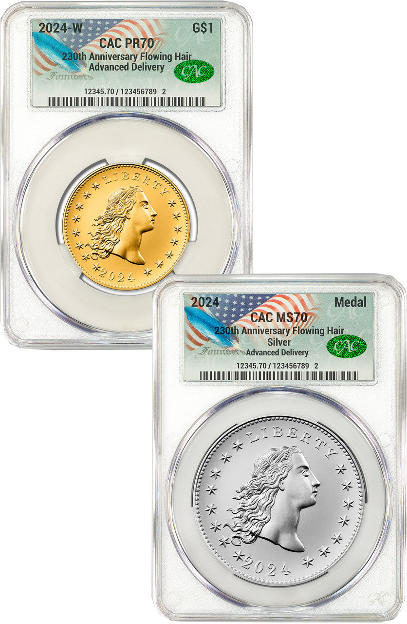 2024-W 230th Anniversary Flowing Hair 2-Coin Set Advanced Delivery CAC PR70 Founders Label