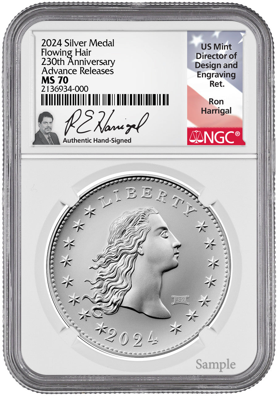 2024 Flowing Hair Silver Medal 230th Anniversary AR W/Privy NGC MS70 Harrigal