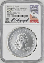2024 230th Anniversary Flowing Hair Silver Medal 150 of 230 Privy NGC MS70 AR Harrigal
