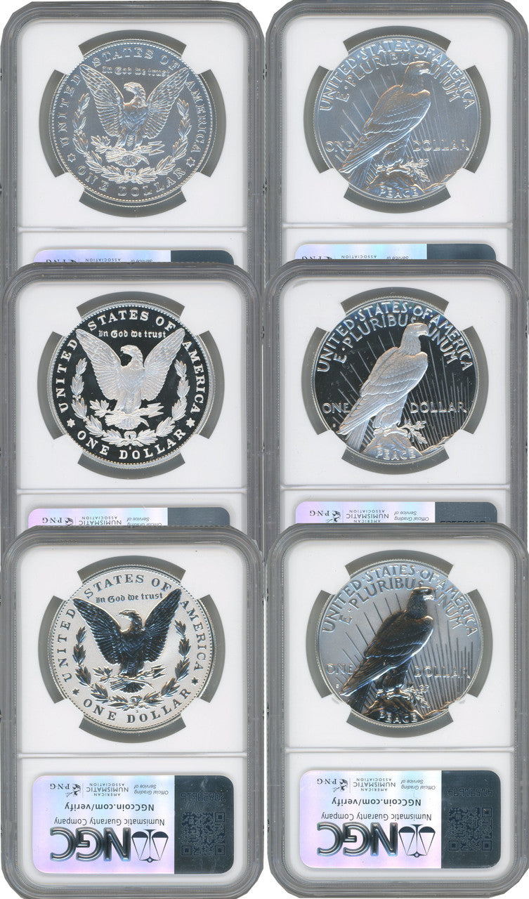 2024 Morgan and Peace Silver Dollar 6-Coin Set FDI NGC MS70/PF70/RP70 Kenneth Bressett Red Book Signed