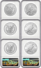 2024 Morgan and Peace Silver Dollar 6-Coin Set FDI NGC MS70/PF70/RP70