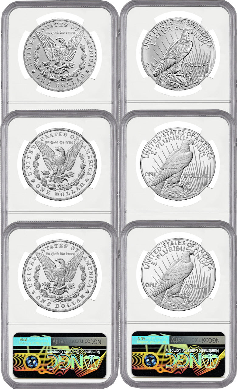 2024 Morgan and Peace Silver Dollar 6-Coin Set FDI NGC MS70/PF70/RP70