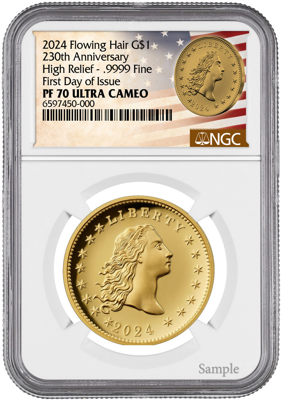 2024-W 230th Anniversary Flowing Hair Gold Dollar FDI NGC PF70UCAM