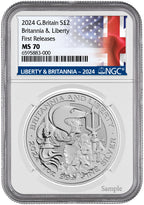 2024 G. Britain £2 Britannia & Liberty Silver Coin First Releases NGC MS70