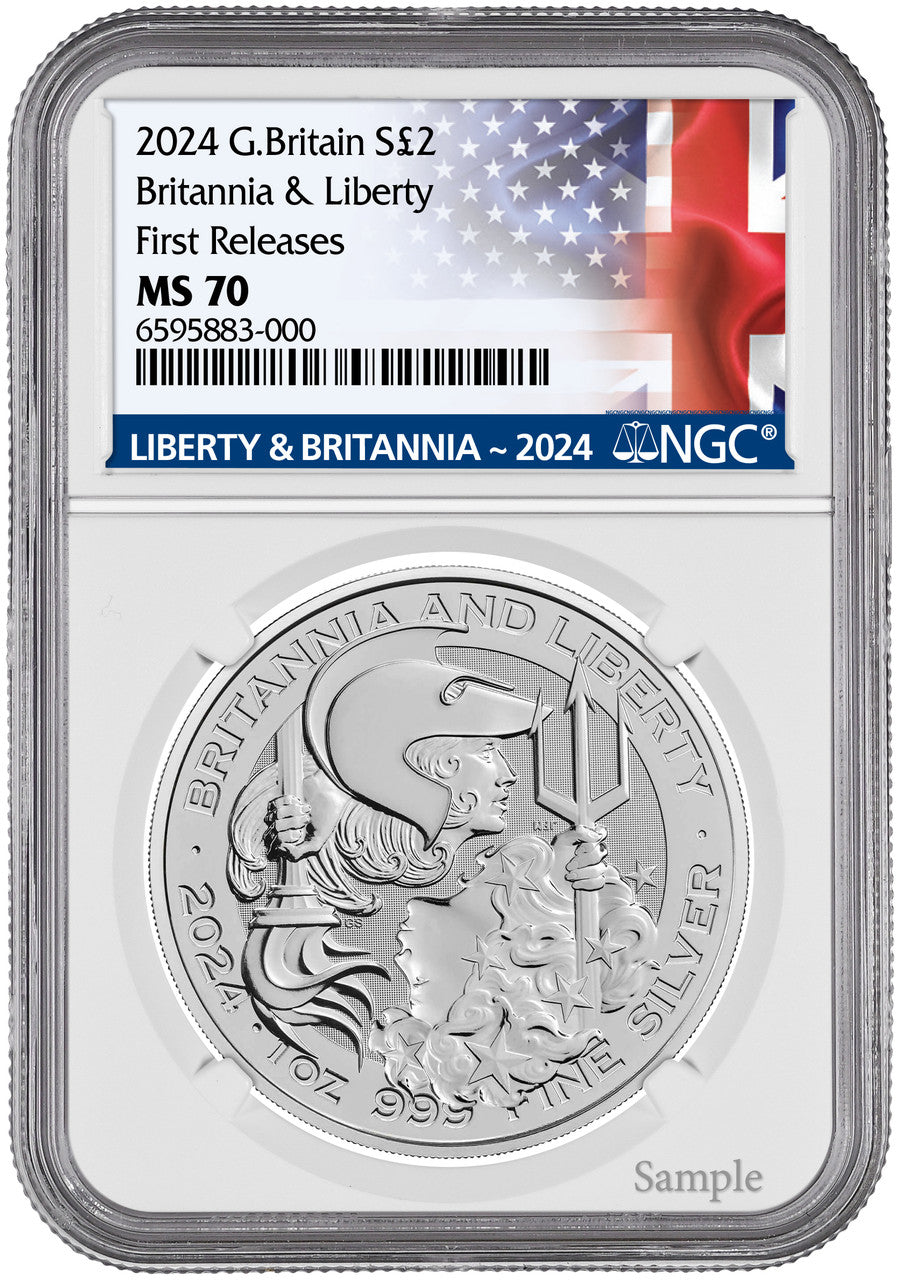 2024 G. Britain £2 Britannia & Liberty Silver Coin First Releases NGC MS70