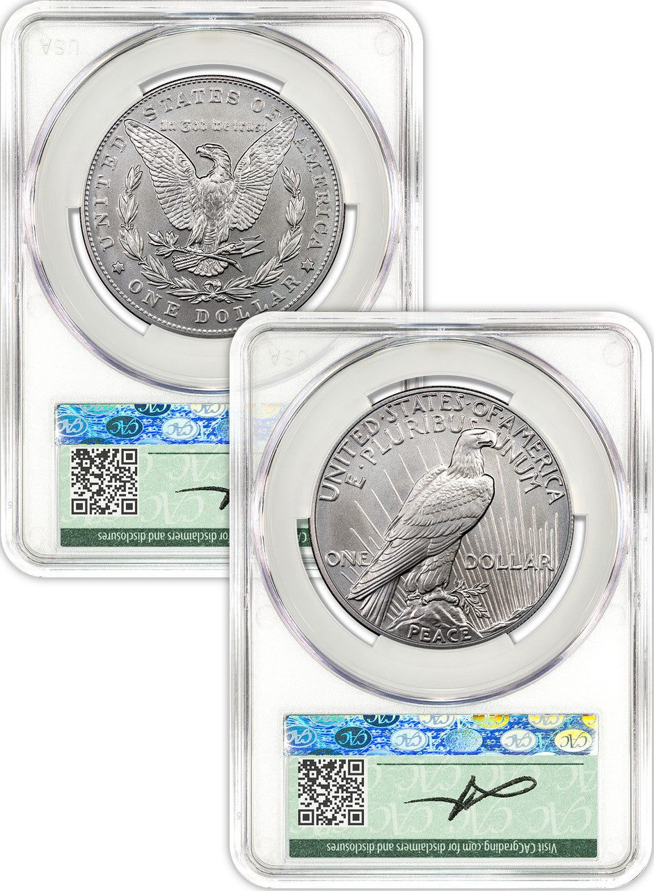 2024 Morgan and Peace Silver Dollar 2pc Set FDD CAC MS70 Founders Label
