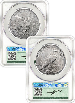2024 Morgan and Peace Silver Dollar 2pc Set AD CAC MS70 Founders Label
