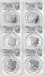 2024 Morgan and Peace Silver Dollar 6-Coin Set FDI PCGS MS70/PF70/RP70