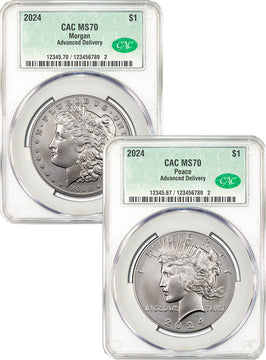 2024 Morgan and Peace Silver Dollar 2pc Set AD CAC MS70