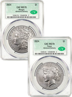 2024 Morgan and Peace Silver Dollar 2pc Set AD CAC MS70