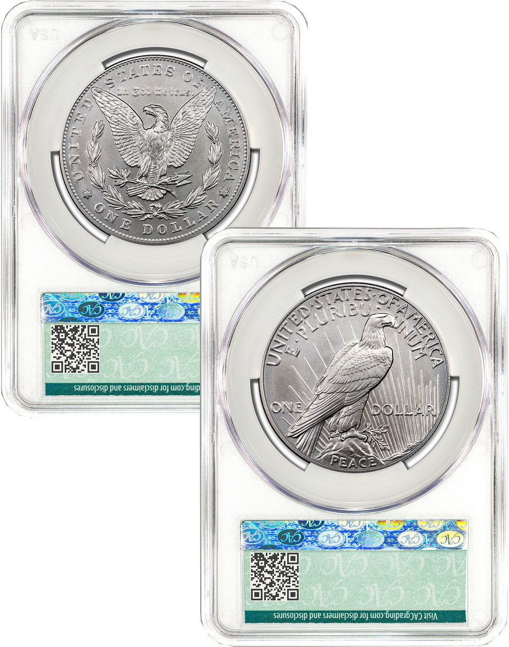 2024 Morgan and Peace Silver Dollar 2pc Set AD CAC MS70