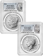 2024 Morgan and Peace Silver Dollar 2pc Set AR PCGS MS70