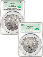 2024 Morgan and Peace Silver Dollar 2pc Set FDD CAC MS70