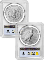 2024 Morgan and Peace Silver Dollar 2pc Set FDI Flag PCGS MS70