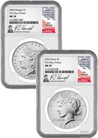 2024 Morgan and Peace Silver Dollar 2pc Set FDI NGC MS70 Harrigal