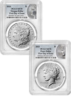 2024 Morgan and Peace Silver Dollar 2pc Set FDI PCGS MS70