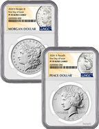 2024-S Morgan and Peace Silver Dollar 2pc Proof Set FDI NGC PF70