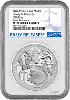 2024-P Silver 1 oz Medal Britannia & Liberty .999 Coin ER NGC PF70 Ultra Cameo