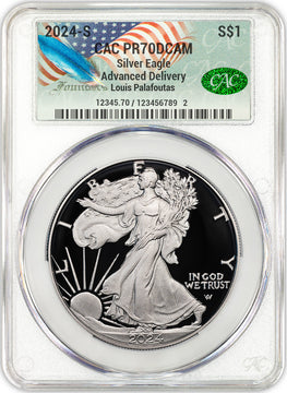 2024-S Silver Eagle Advanced Delivery Founders CAC PR70DCAM