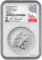 2024 230th Anniversary Flowing Hair Silver Medal 57 of 230 Privy NGC MS70 FDI Harrigal