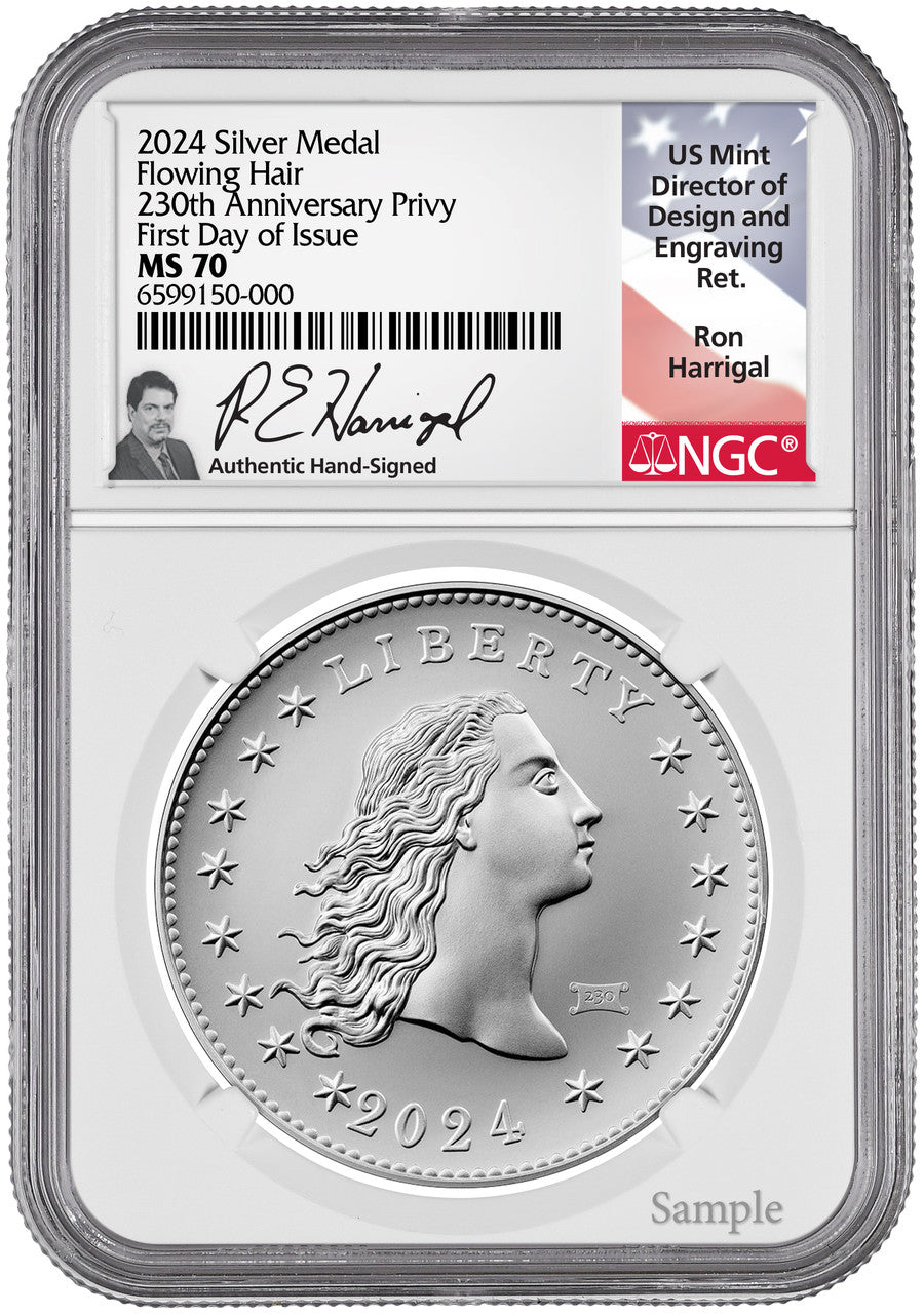 2024 Flowing Hair Silver Medal 230th Anniversary FDI W/Privy NGC MS70 Harrigal