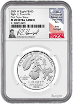 2024-W $100 One-Ounce Platinum Eagle Right to Assemble FDI NGC PF70 Ron Harrigal Signed