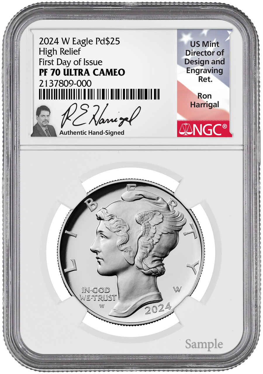 2024-W $25 Palladium High Relief FDI NGC PF70 Ultra Cameo Harrigal