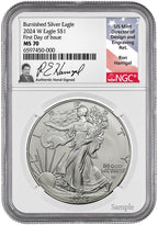 2024 W Burnished Silver Eagle FDI NGC MS70 Harrigal Signed