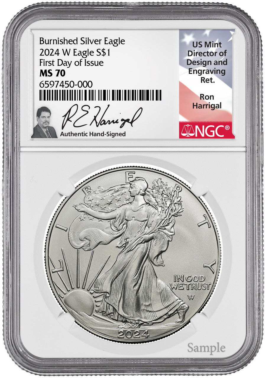 2024 W Burnished Silver Eagle FDI NGC MS70 Harrigal Signed