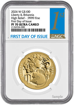 2024 W G$100 Liberty & Britannia High Relief Gold Coin FDI NGC PF70 Ultra Cameo