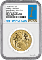 2024 W G$100 Liberty & Britannia High Relief Gold Coin FDI NGC PF70 Ultra Cameo