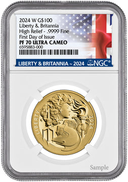 2024 W $100 Liberty & Britannia High Relief Gold Coin FDI NGC PF70