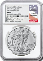 2024 W Burnished Silver Eagle Advanced Releases NGC MS70 Gaudioso Signed