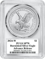 2024-W Burnished Silver Eagle Advanced Release PCGS MS70 Damstra Signed