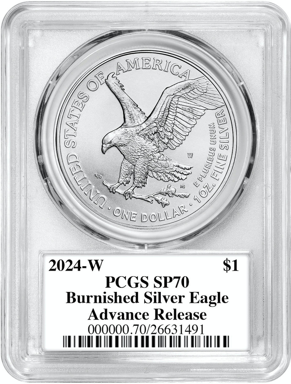 2024-W Burnished Silver Eagle Advanced Release PCGS MS70 Damstra Signed