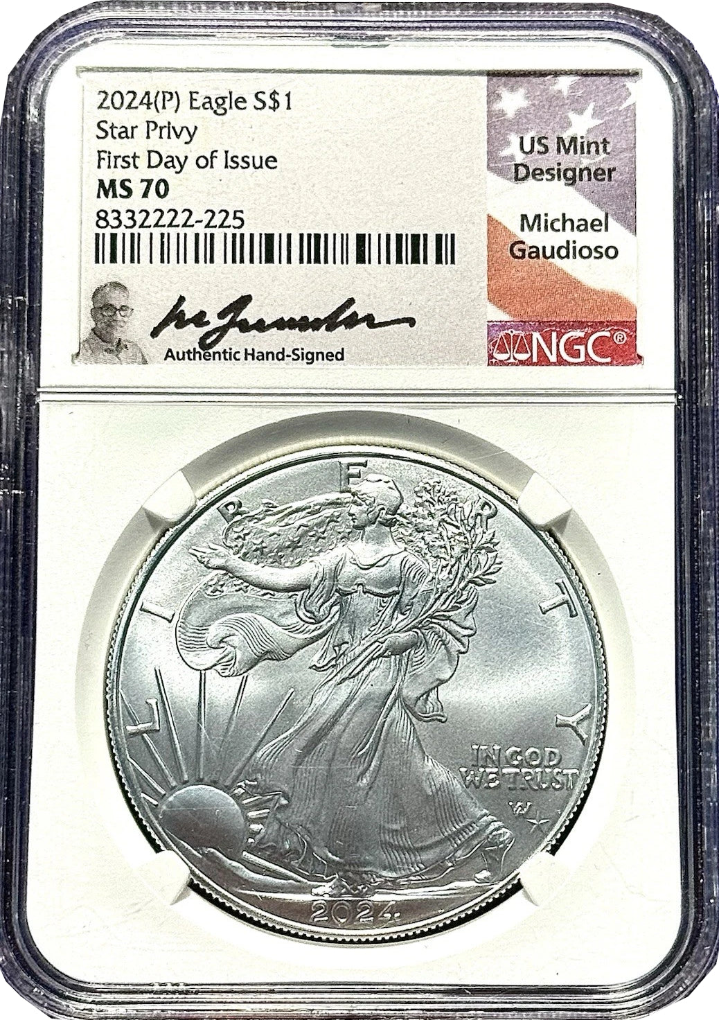2024(P) Silver Eagle Star Privy FDI NGC MS70 Gaudioso
