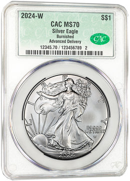 2024 W Burnished Silver Eagle Advanced Delivery CAC MS70