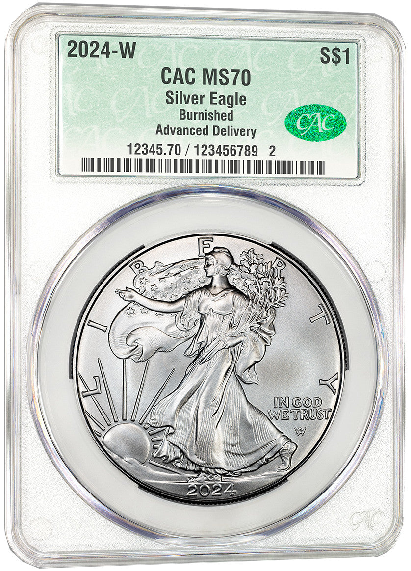 2024 W Burnished Silver Eagle Advanced Delivery CAC MS70