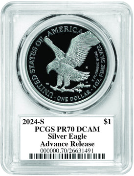 2024-S American Silver Eagle Advanced Releases PR70 PCGS Damstra