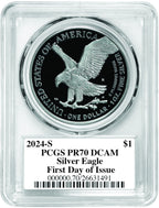 2024-S American Silver Eagle First Day of Issue PR70 PCGS Damstra