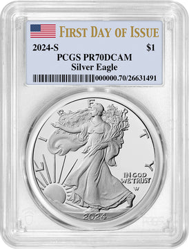 2024-S Proof Silver Eagle First Day of Issue Flag PCGS PR70