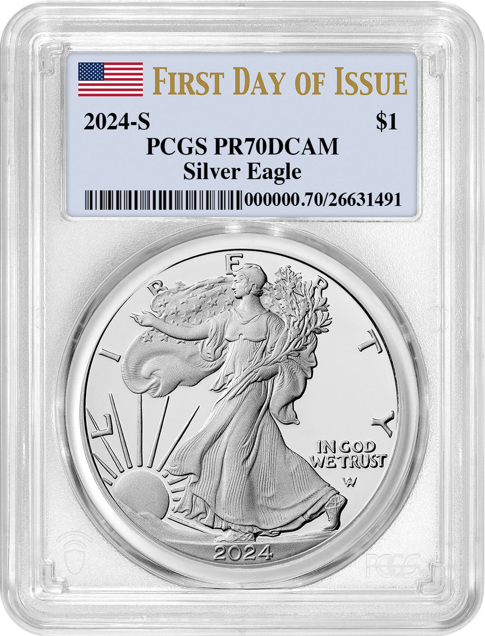 2024-S Proof Silver Eagle First Day of Issue Flag PCGS PR70